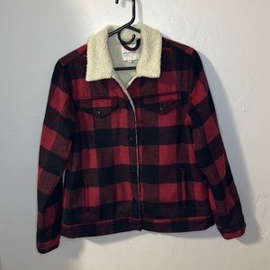 Thread & Supply red plaid Sherpa lined jacket S